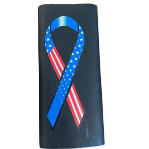 The Original Hair Glove Black Leather Patriotic Design Silver Snap EUC No Pkg